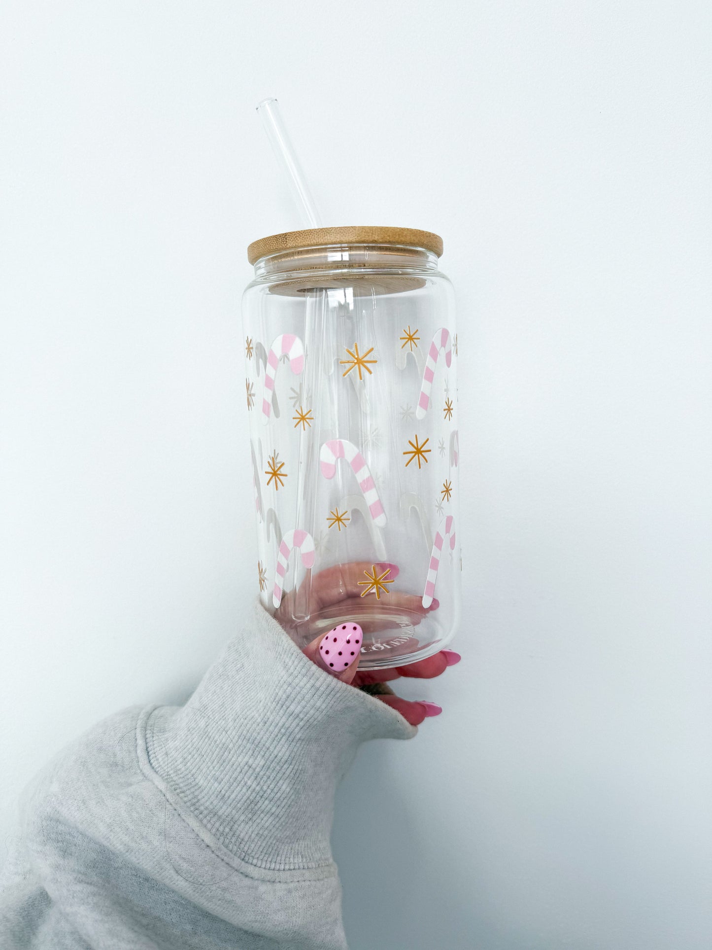 16 oz Glass | Christmas | Pink Candy Canes