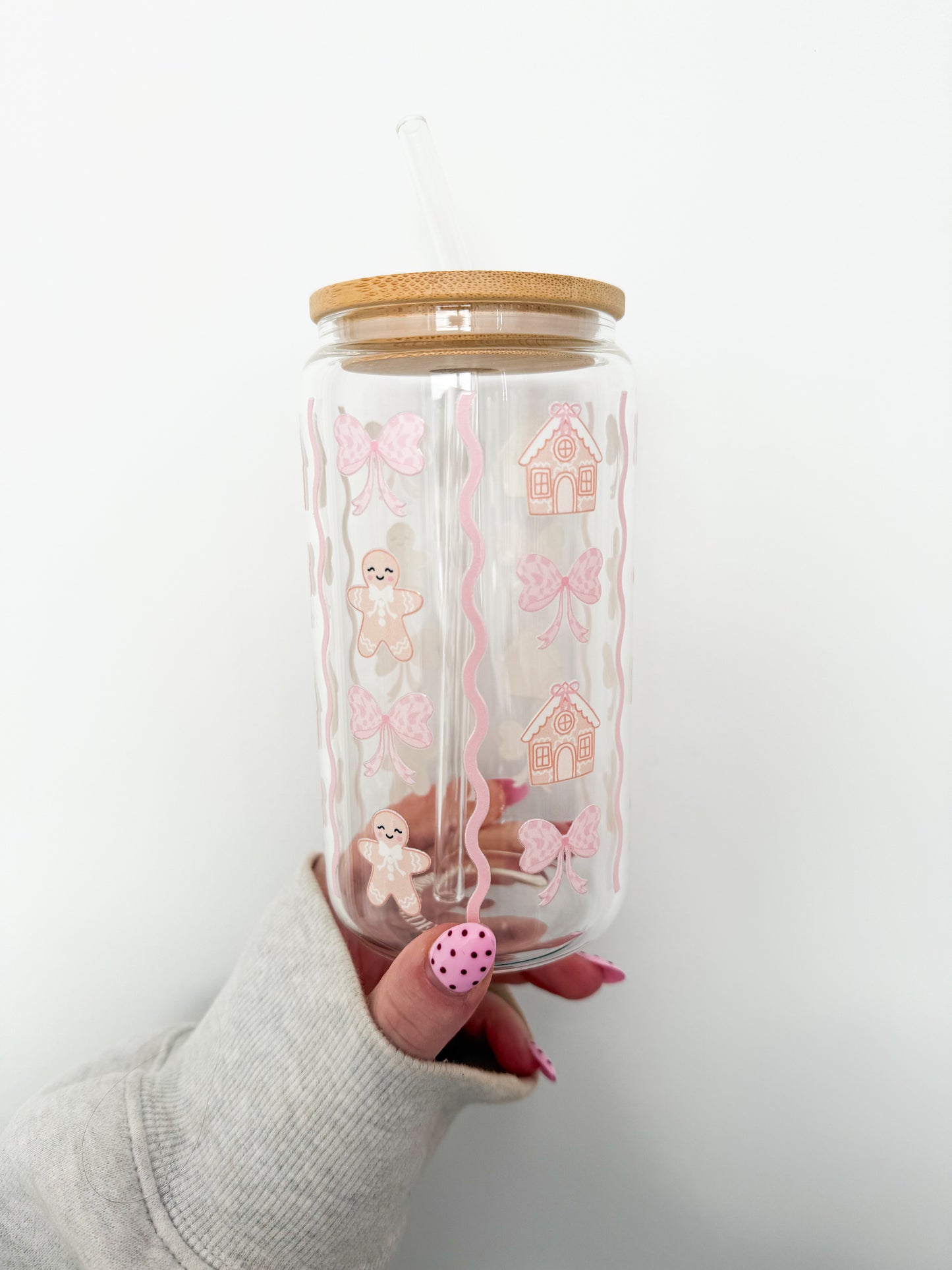 16 oz Glass | Christmas | Gingerbread and Bows