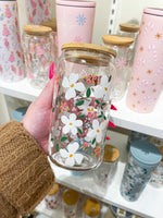 16 oz Glass | Christmas | White Flowers