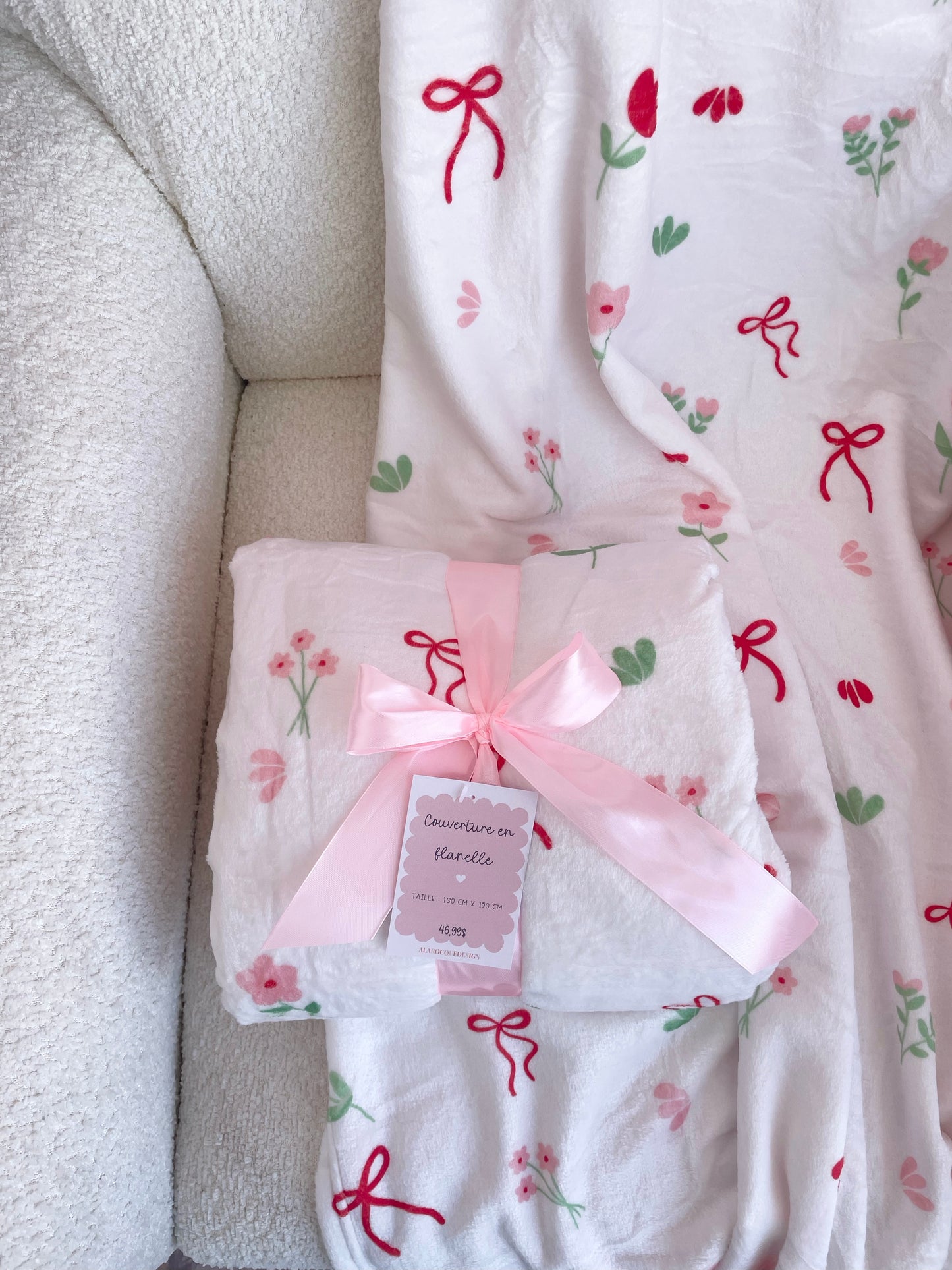 Flannel blanket | Brown bows and flowers