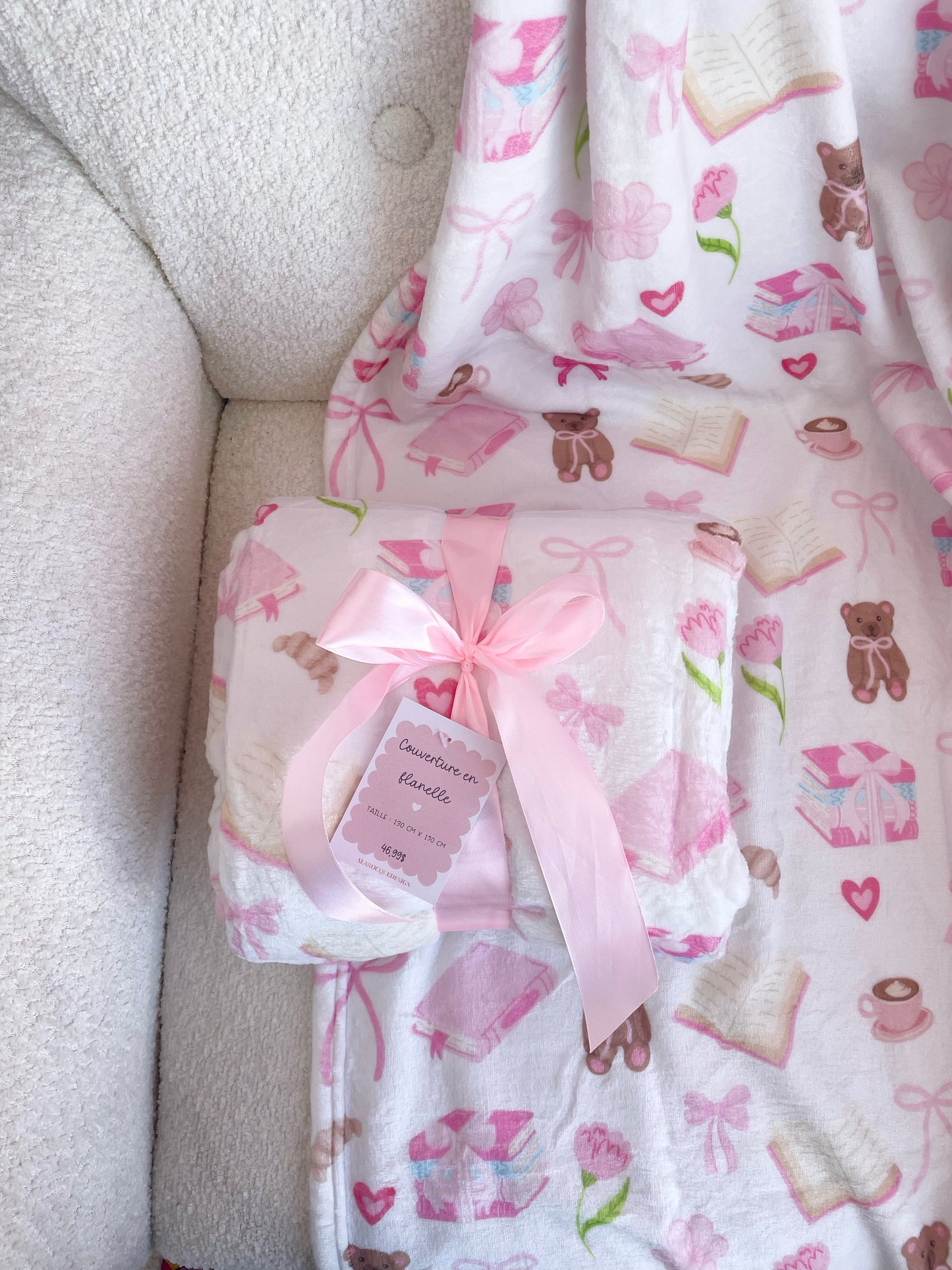 Flannel blanket | Brown bows and flowers