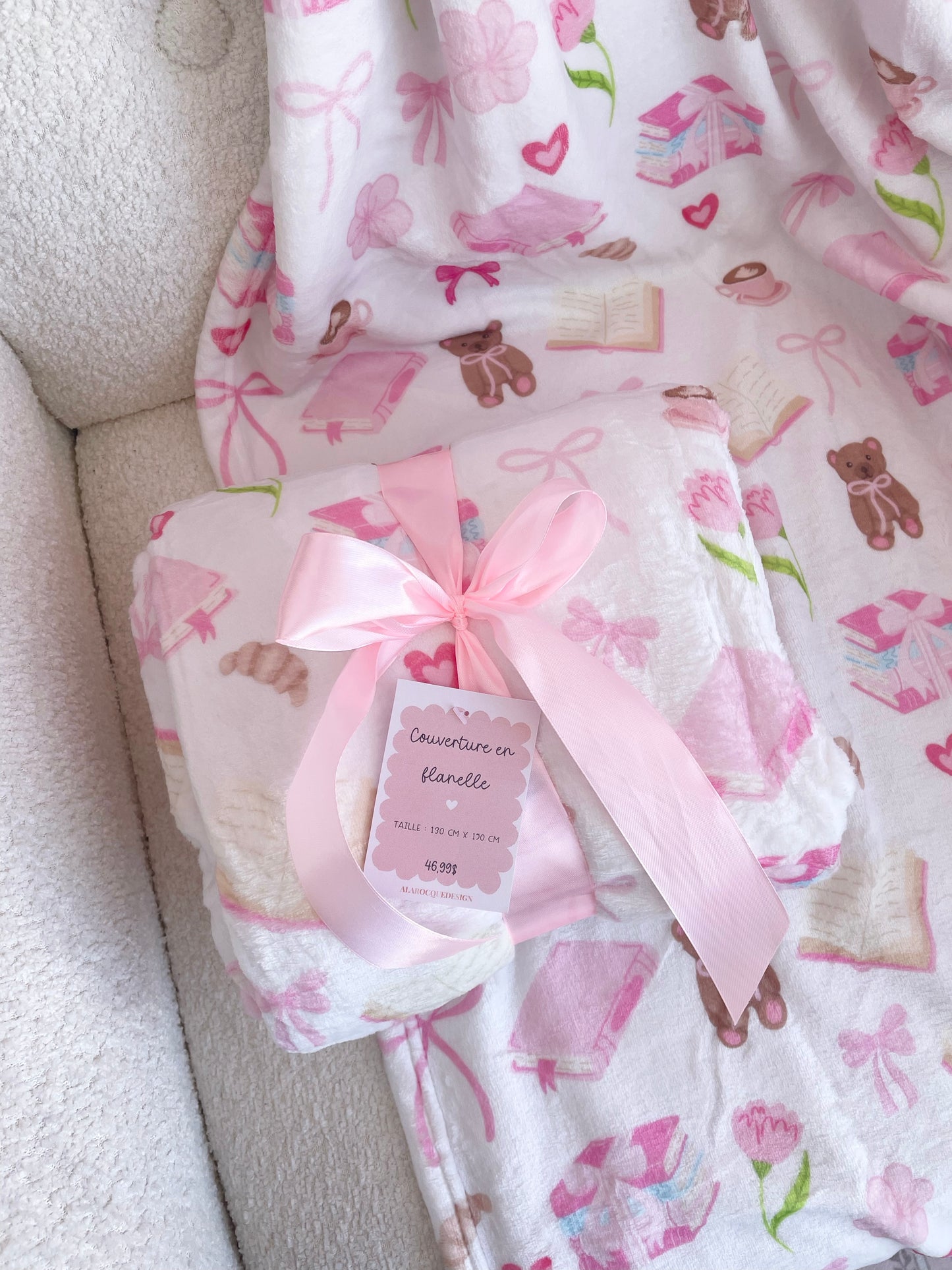 Flannel blanket | Brown bows and flowers