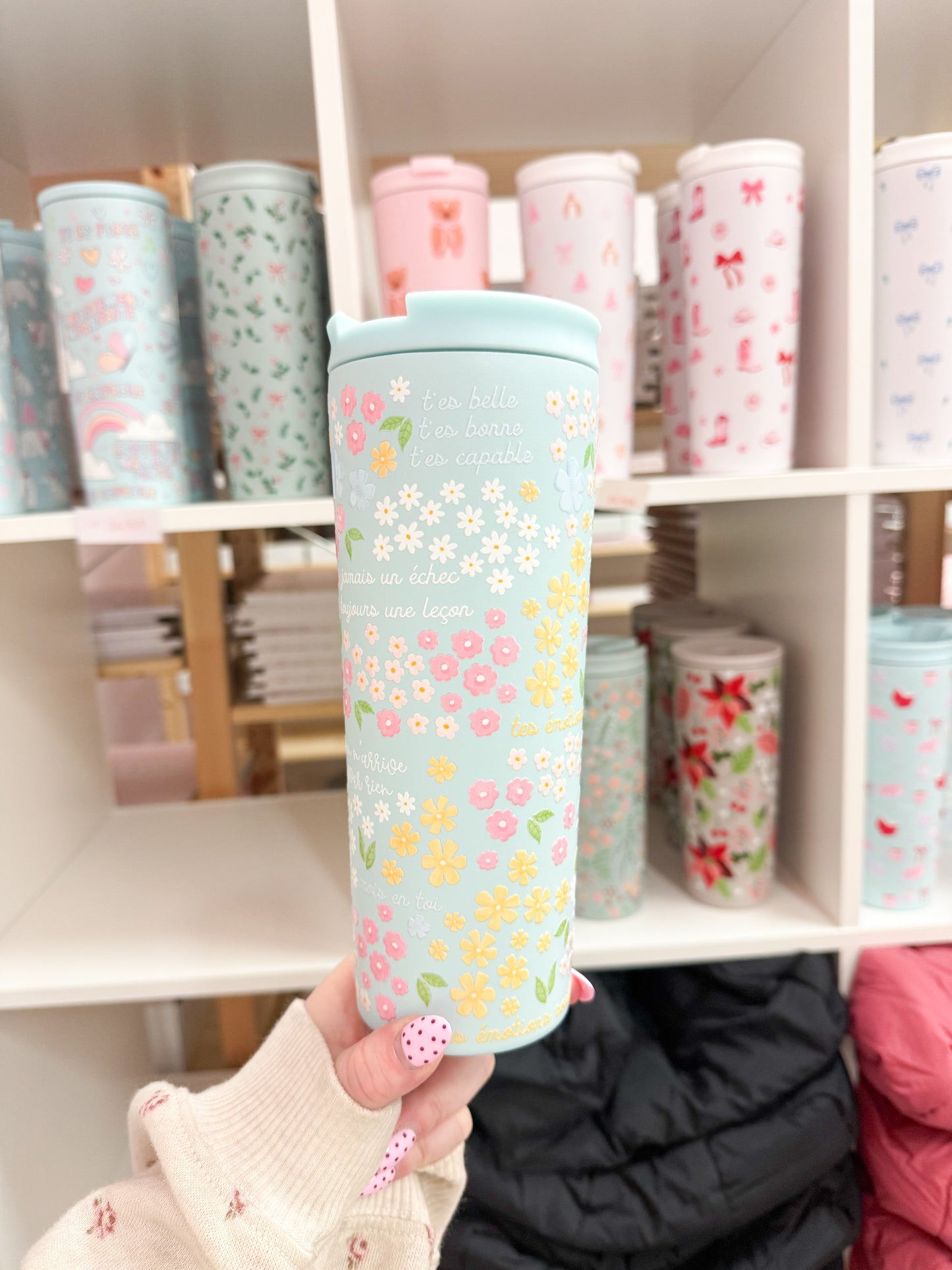 Bouteille isotherme 24 oz | Bleu | Affirmation positives florales