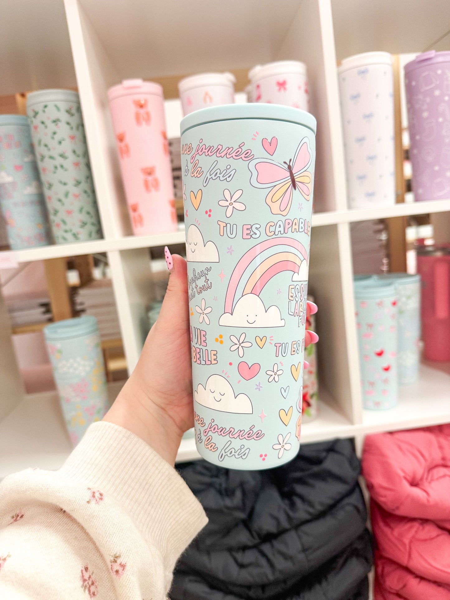 Bouteille isotherme 24 oz | Bleu | Affirmations positives nuages