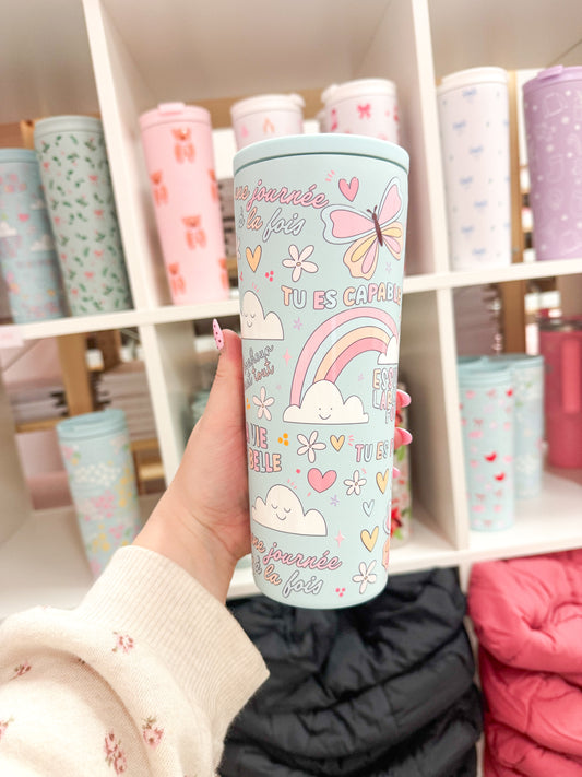 Bouteille isotherme 24 oz | Bleu | Affirmations positives nuages