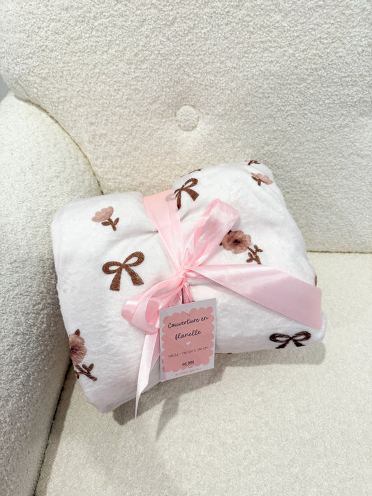 Couverture en flanelle | Boucles brunes et fleurs
