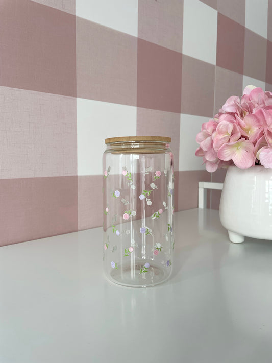 16 oz Glass | Books, Coffee and Roses