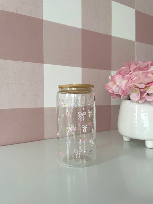 16 oz Glass | Books, Coffee and Roses