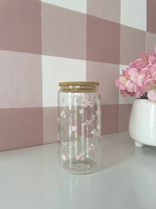 16 oz Glass | Books, Coffee and Roses