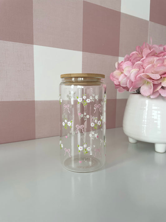 16 oz Glass | Books, Coffee and Roses