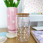 16 oz Glass | Spring | Colorful flowers in blue, pink, mauve, and fuchsia