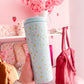 Bouteille isotherme 24 oz | Bleue | Printemps | Fleurs printanières et cœurs