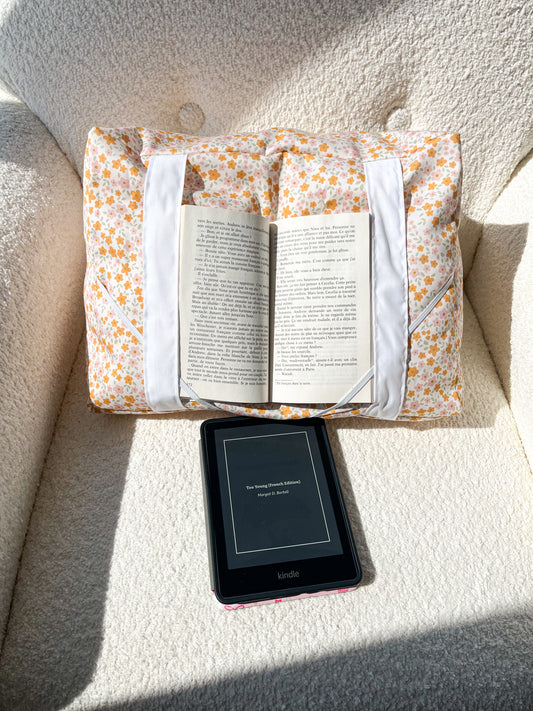 Coussin de lecture | Fleurs oranges et roses