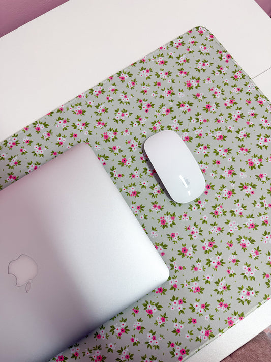 Tapis de bureau | Fleurs roses et vertes