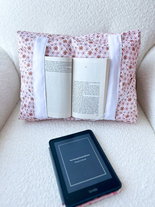 Coussin de lecture | Fleurs neutre et roses