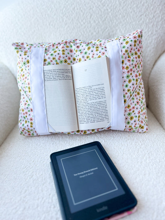 Coussin de lecture | Fleurs jaunes, vertes et roses