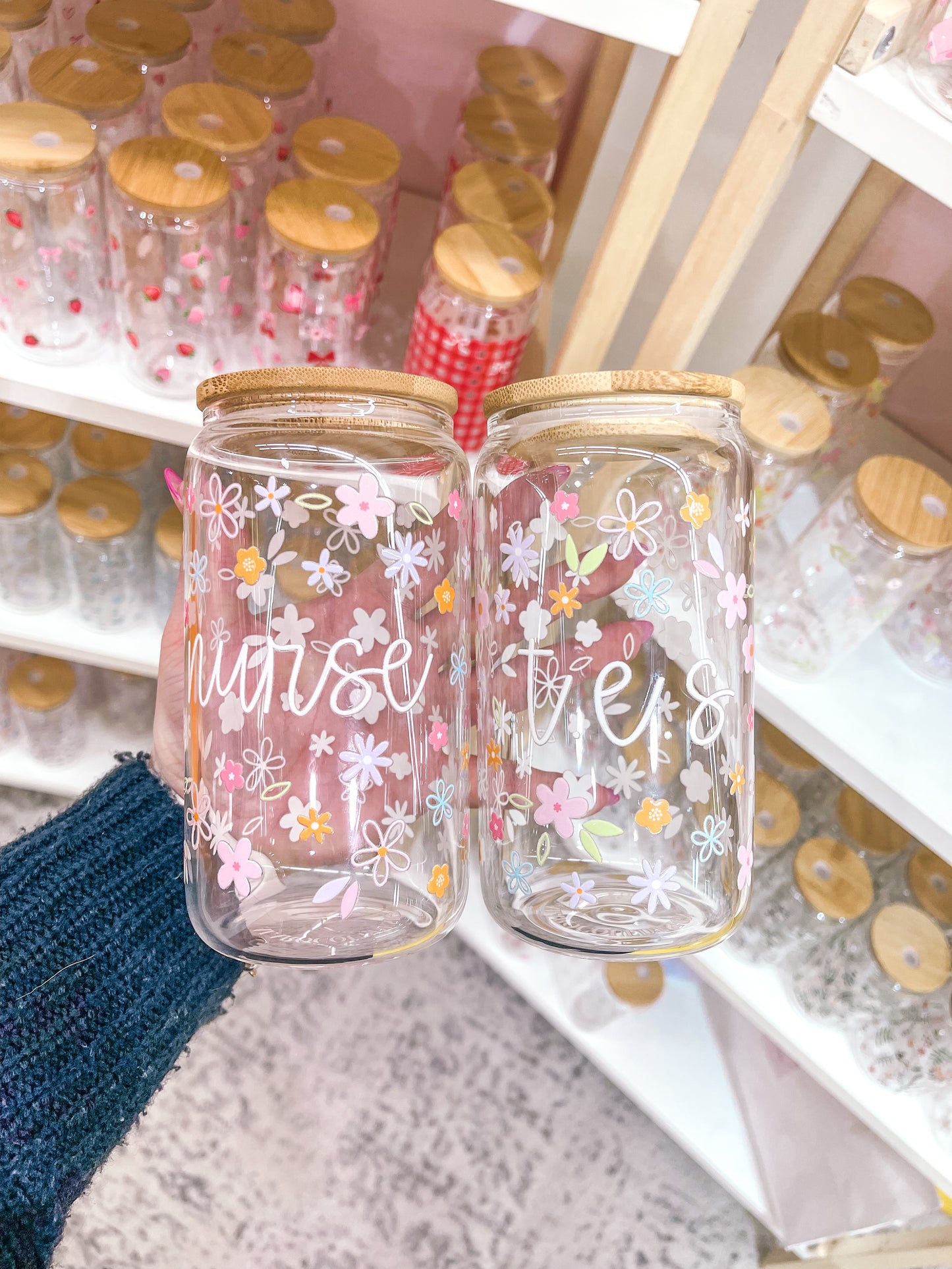 16 oz glass | Floral | Nurse, TES, PAB