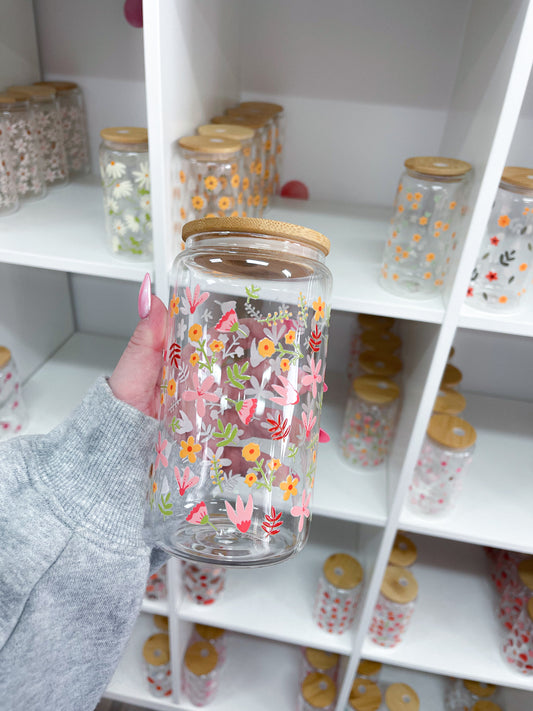 Verre 16 oz | Fleurs et feuilles