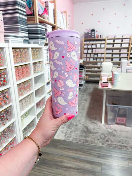 Bouteille isotherme 24 oz | Mauve | Automne | Fantômes et chapeaux