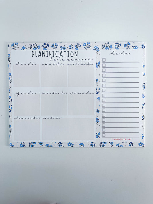 Weekly Planner | Beige and Blue Flowers