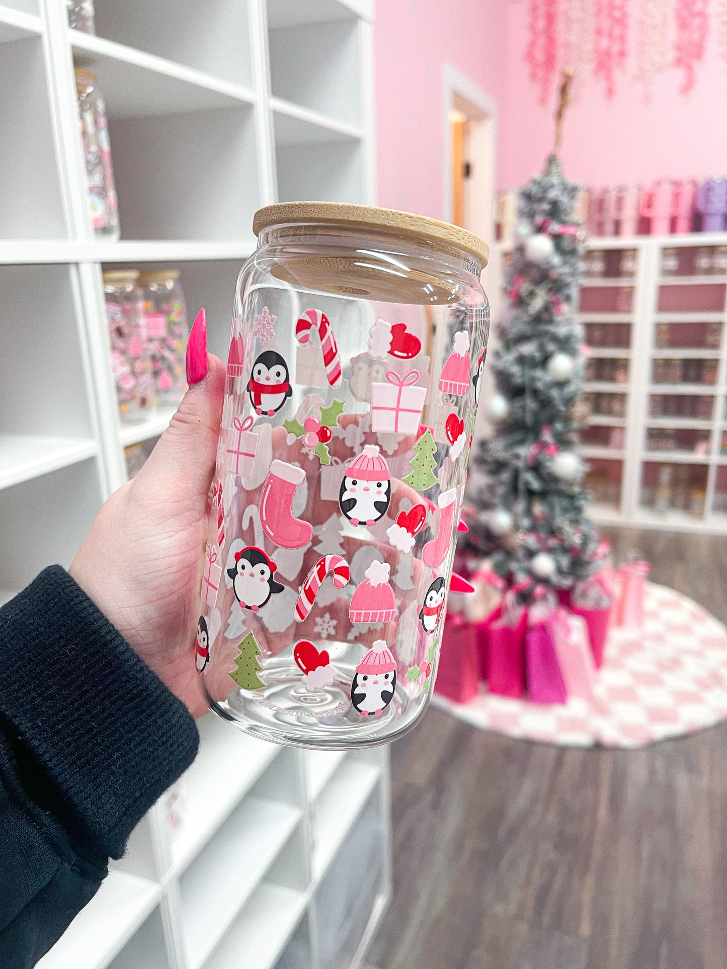 16 oz Glass | Christmas | Penguins