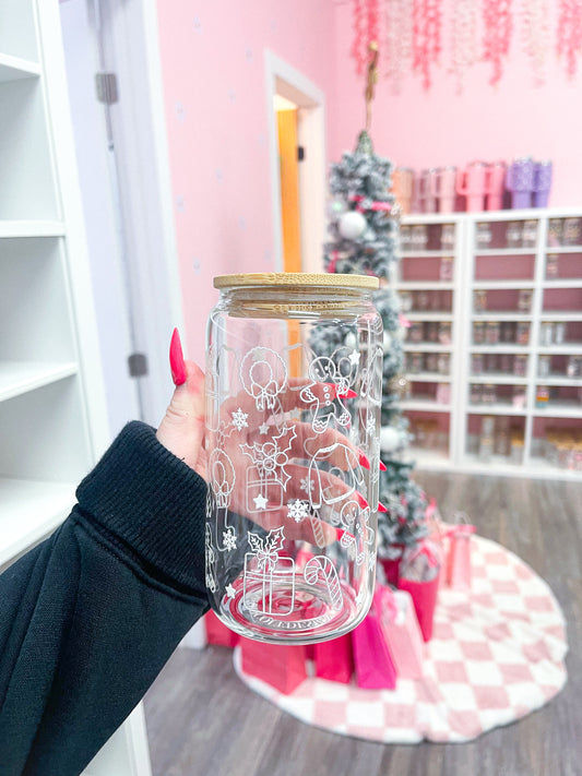 16 oz Glass | Christmas | Minimalist White Christmas