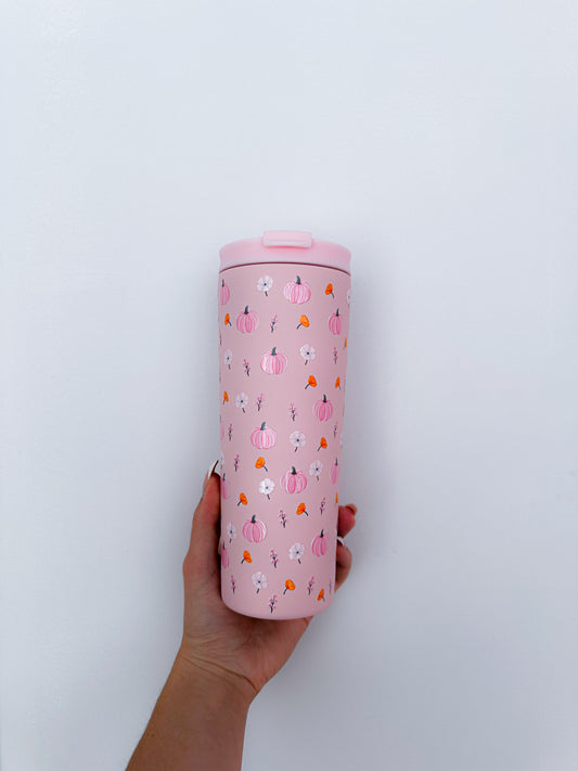 Bouteille isotherme 24 oz | Rose | Automne | Citrouilles roses élégantes