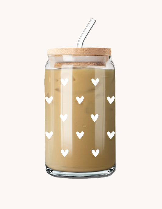 16 oz Glass | Solid White Hearts