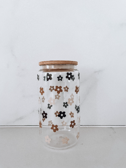 16 oz Glass | Neutral Flowers